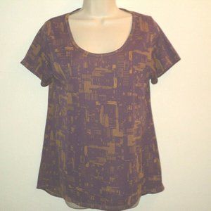 LuLaRoe Sz Small Top Magenta & Camel-Gold Abstract